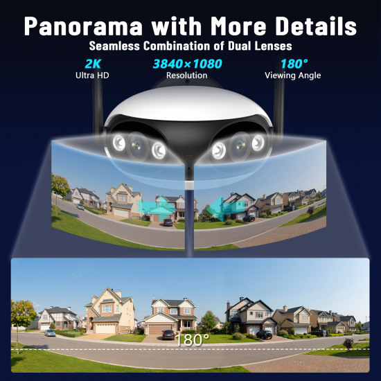 180 degrees WiFi camera dual lens