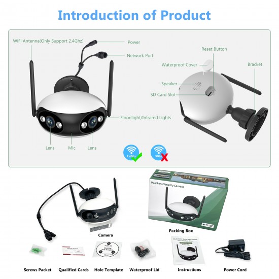 180 degrees WiFi camera dual lens