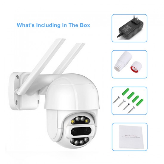 Cameră WiFi 4MP de exterior, rezistentă la apă, cu obiectiv dublu, zoom digital 8x și rotație 360° Cameră WiFi 4MP de exterior, rezistentă la apă, cu obiectiv dublu, zoom digital 8x și rotație 360°
