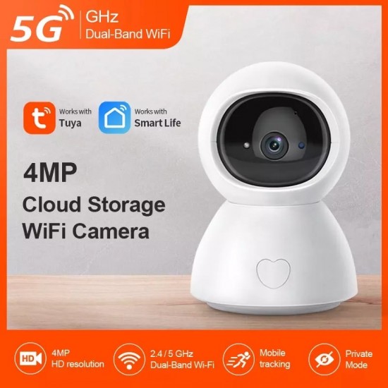 Cameră de securitate WiFi 5G 4MP pentru locuință – Tuya Smart, mod de confidențialitate, compatibilă cu Alexa și Google Home